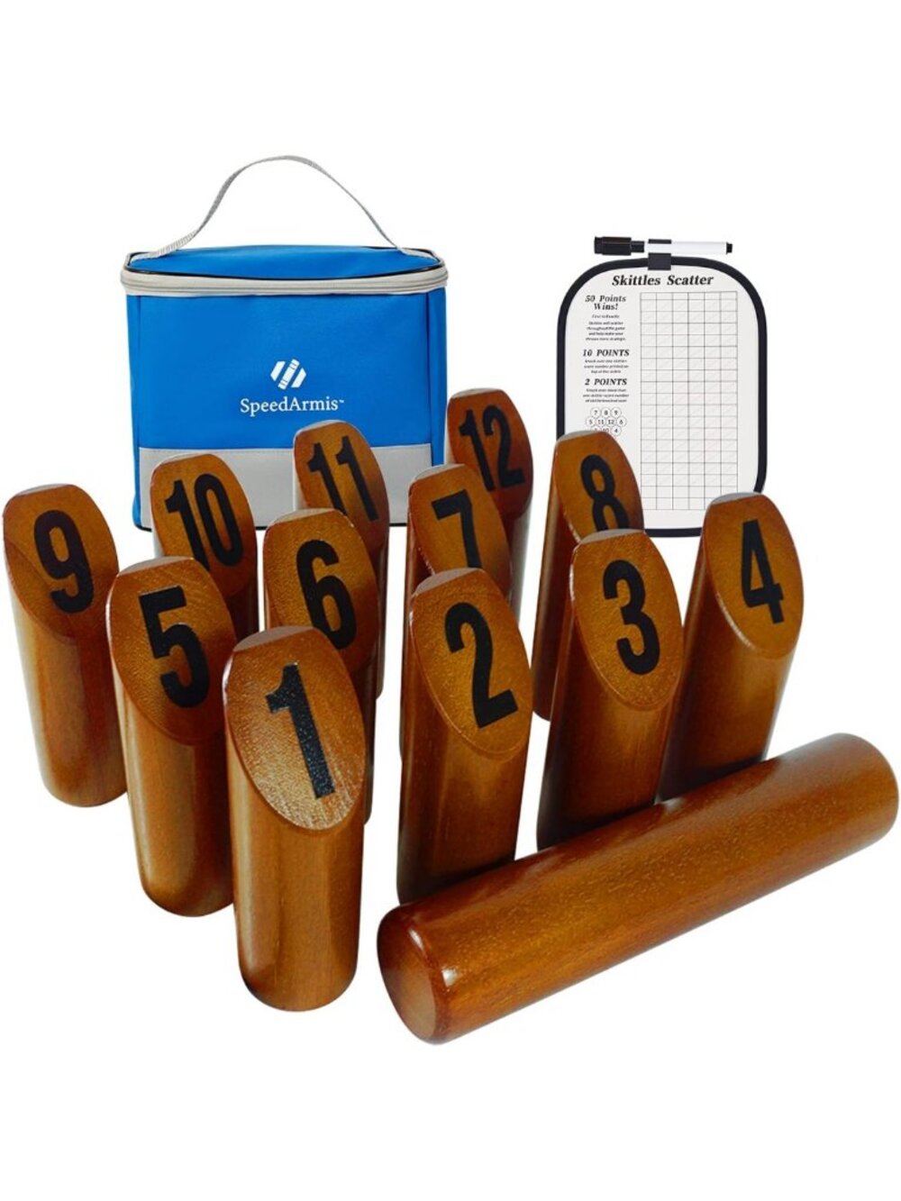 Wooden Toss Game Set - 12 Numbered Blocks, Scoreboard & Carrying Case for Family
